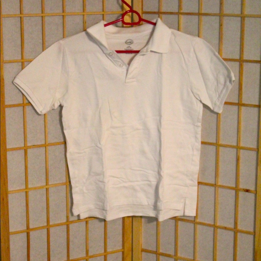 White polo style button down shirt